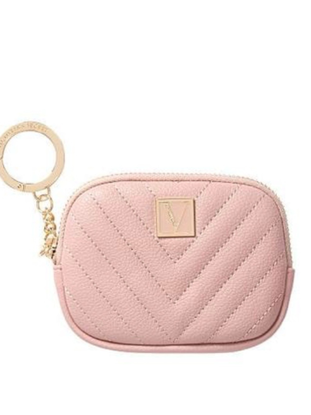 Victoria's Secret Quilted Pink Coin Pouch with Gold Key Ring
